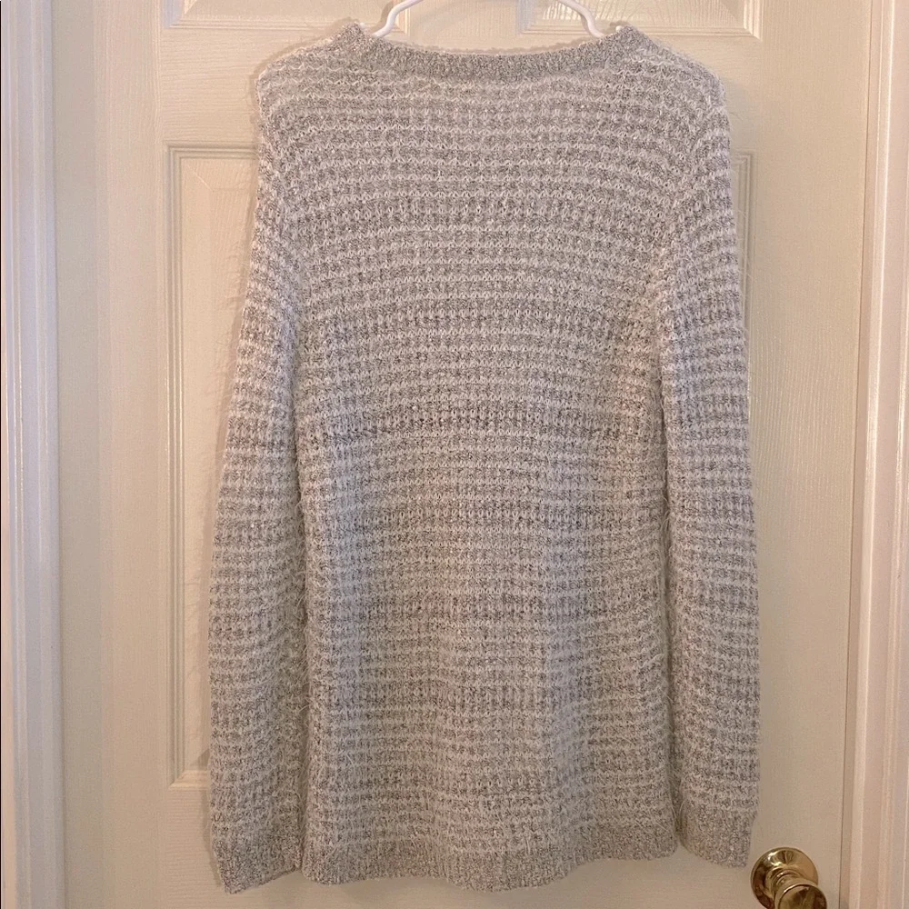 LOFT Heathered Gray Knit Fluffy Fuzzy Sweater